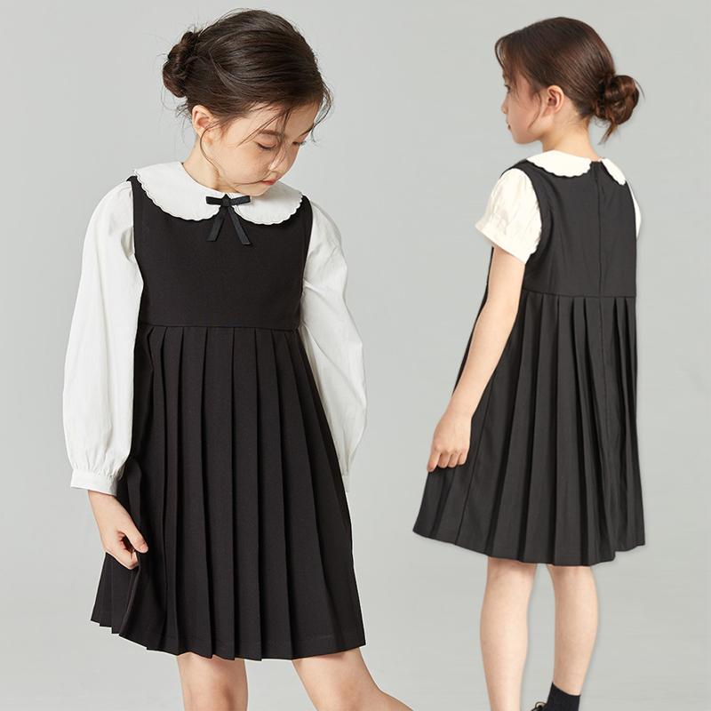 【韓国ins大人気】即納ワンピース キッズ スカラップ 白襟 女子 子供服 レイヤード 入学式ワンピース 重ね 発表会 お受験 七五三 卒業式 Aライン スクール 制服
