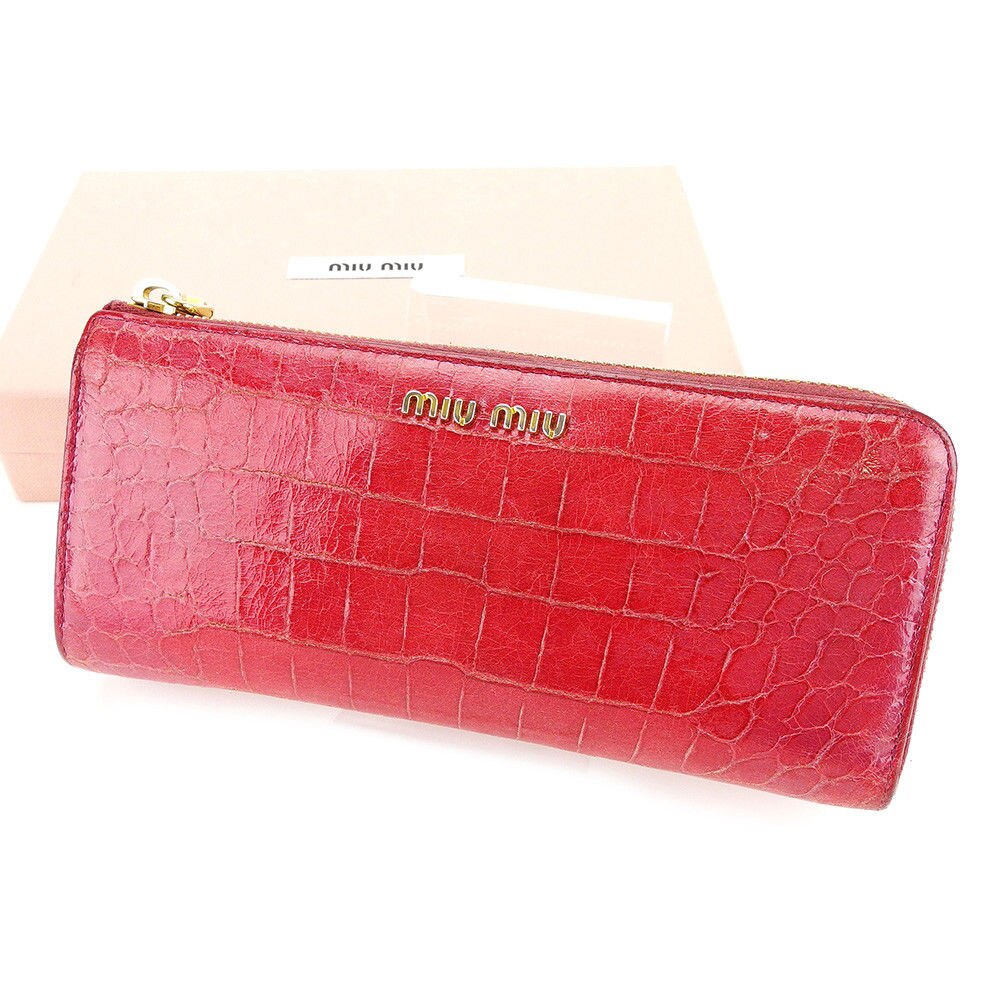 長財布 L字ファスナー クロコダイル型押し レッド 中古 13,844円