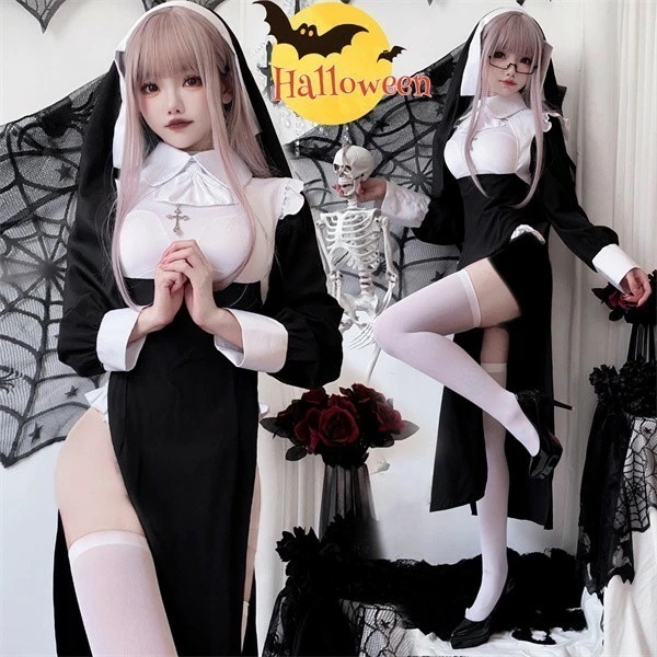 品質良い 大好評中ハロウィン コスプレ 大人 ハロウィン大人用 衣装 吸血鬼 修道女 コスム ワンピース ブラック レディース 死神メイドタイトローブ 大きいサイズ