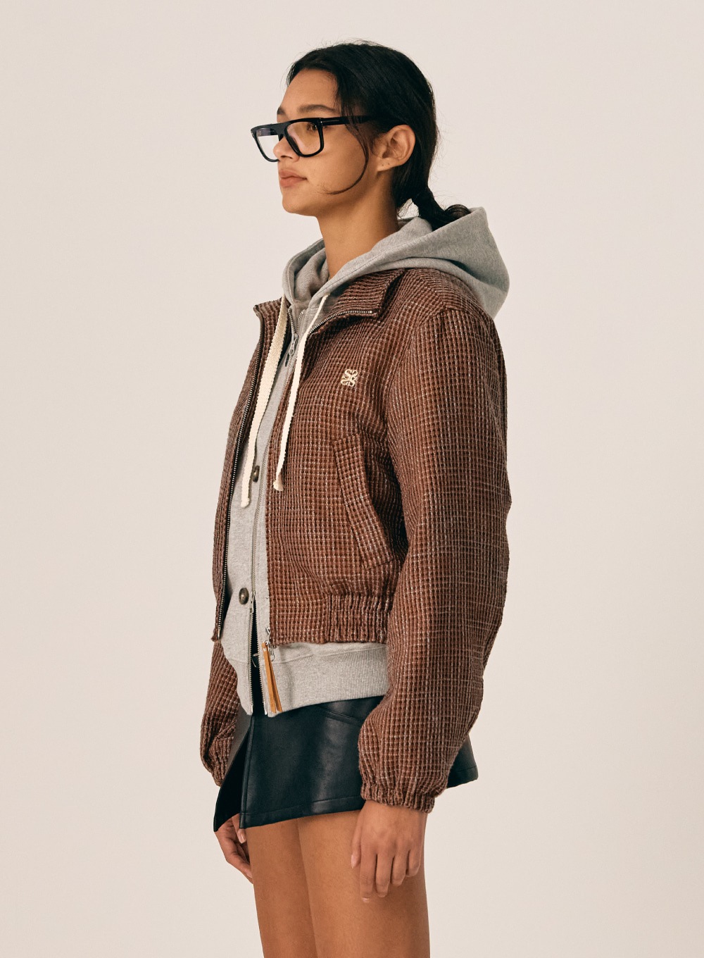 【SATUR】 (W) LECCE TWEED ZIP-UP JACKET : HERITAGE BROWN