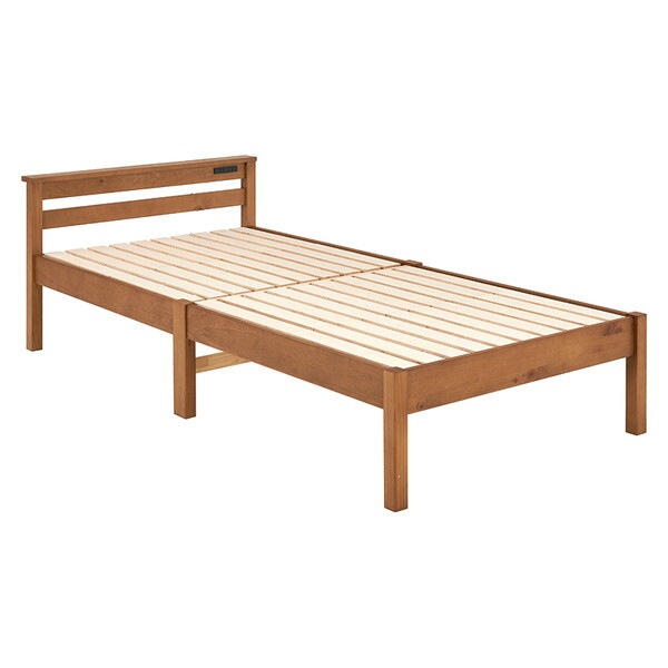 MB-5151SLBR 組立簡単 宮棚付きシングルベッド(ライトブラウン)