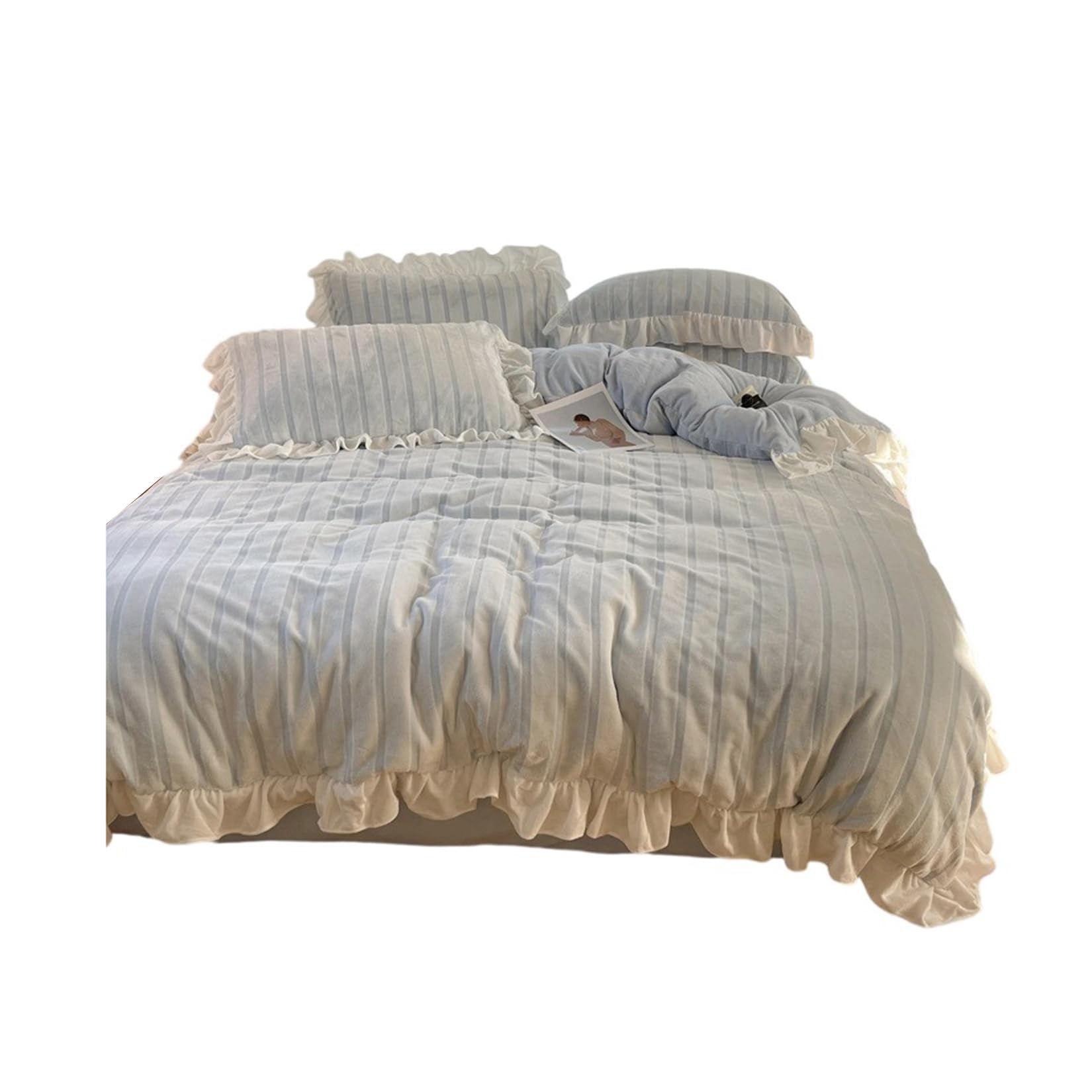 プリンセス風 フランネル 布団カバーセット シングル ダブル フリル ストライプ柄 とろける 柔らか肌触り あったか 保温 静電気防止 ふわふわ 高密度 厚手 おしゃれ 洗える 秋冬寝具