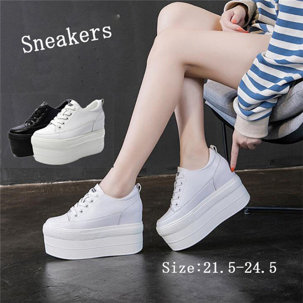 限定モデルスニーカー 厚底 10.5センチヒール 編み上げ レースアップ ハイソール インヒール レディース 黒 白 ブラック ホワイト 身長 背丈 レトロ ローカット 靴 シューズ 小さいサイズ 2