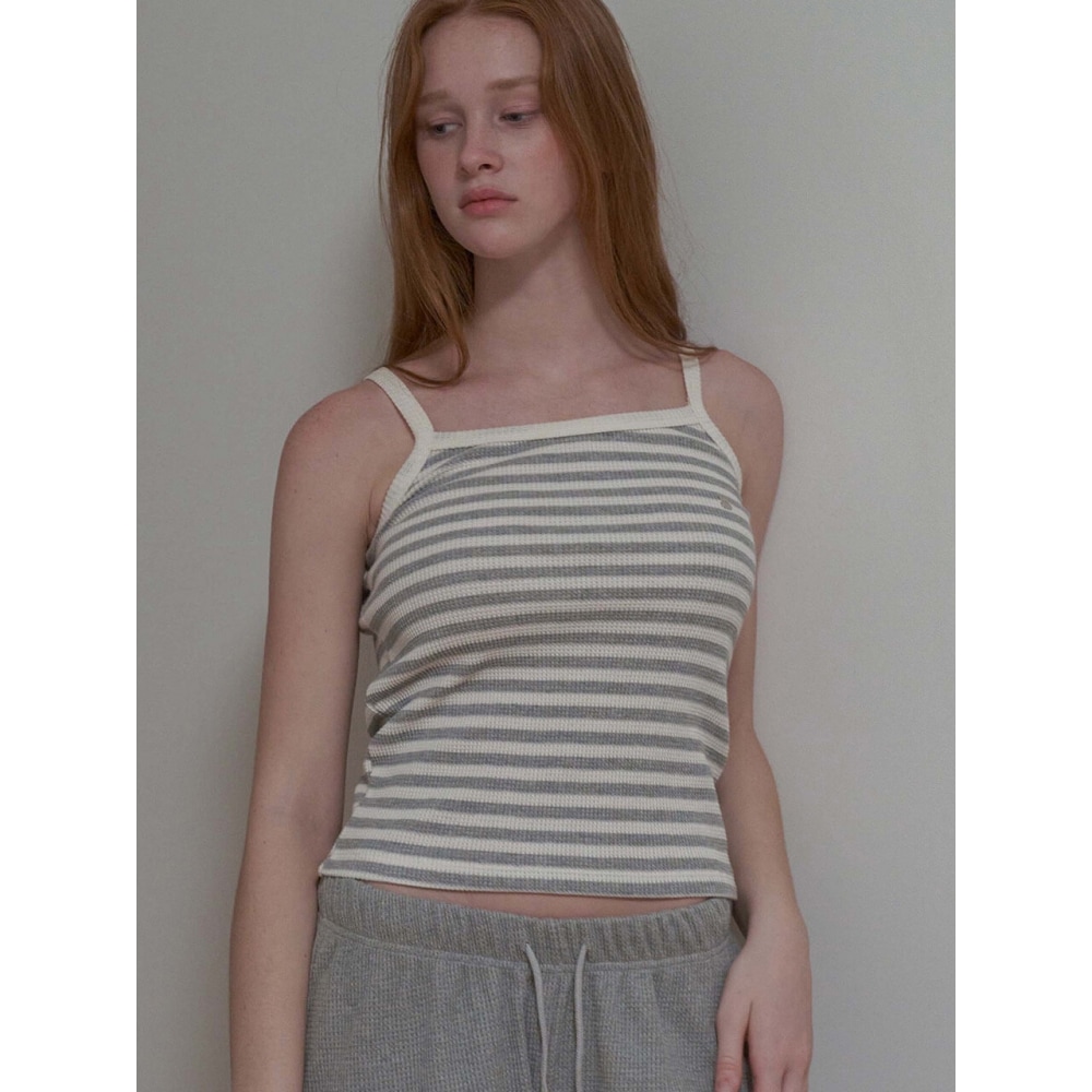 INJIACTIVE ストライプワッフルノースリーブグレー