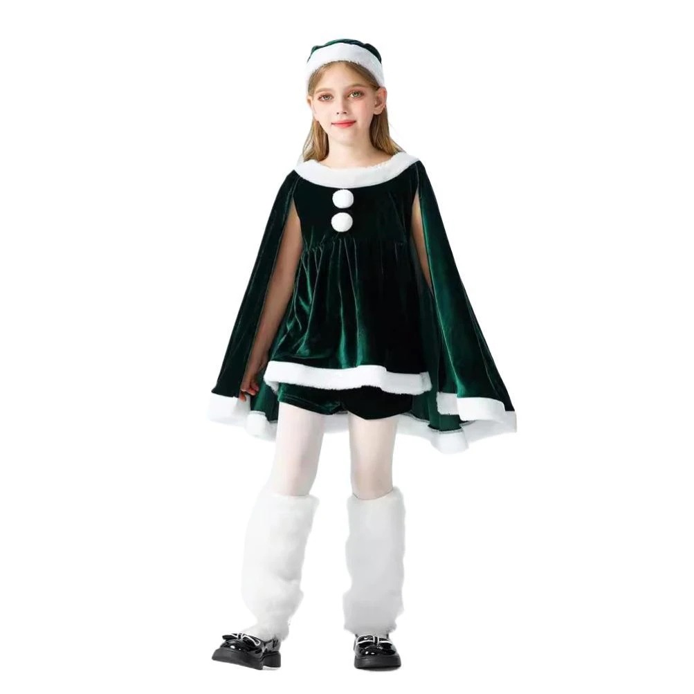 クリスマス子供服 ヨーロッパとアメリカの子供服 女の子 サンタクロース服 ショールケープ 女の子ドレス