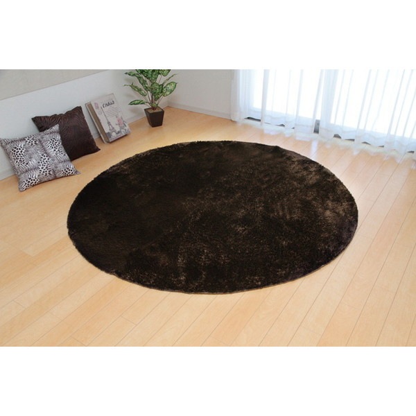 1280200060603 ラグ カーペット 2畳 無地 シャギー調 選べる7色 円形 『ラルジュ』 ブラウン 約185cm丸(ホットカーペット対応) メーカー直送