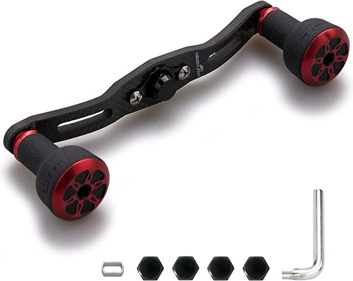 120/110mm リール ハンドル 厚さ4mm 1.5K炭布 カーボン 24mm TPE製 ノブ搭載 シマノ SHIMANO ダイワ( ブラック＆レッド(キャップ), 120mm)