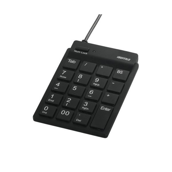 （まとめ） バッファロー スリムテンキーボードUSB2.0ハブ（2ポート）/Tabキー付 ブラック BSTKH08BK 1個 10セット