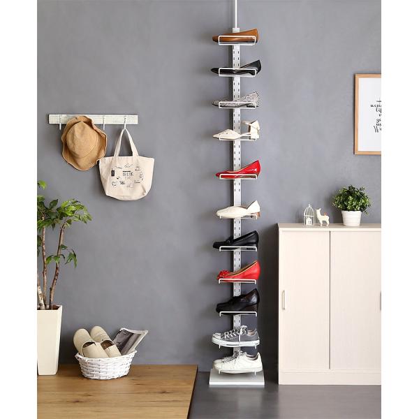 シューズラック つっぱり ハンギングポール 棚 おしゃれ 北欧モダン 突っ張り 隙間収納 省スペース スリム シェルフ 幅30cm