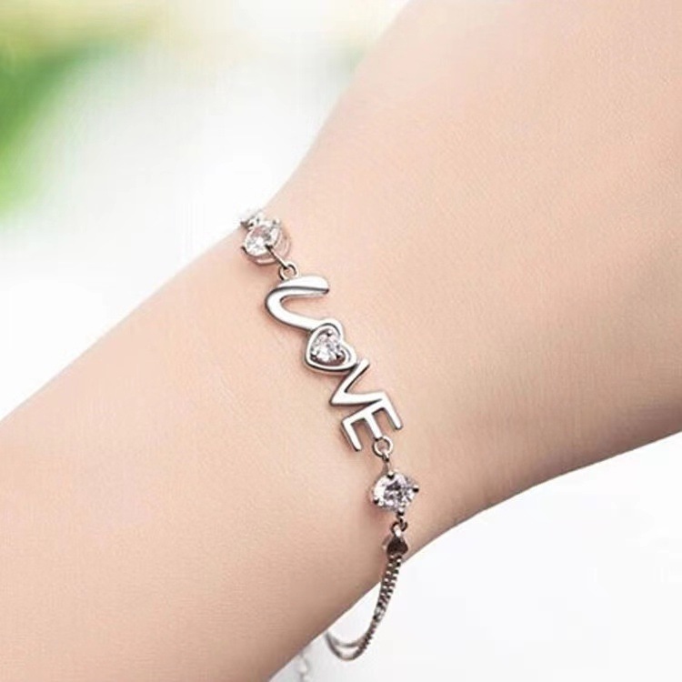 LOVE ブレスレット レディース ラブ ラブモチーフ ハート プラチナコーティング シルバー925 ギフト プレゼント 女性 ホワイトデー お返し