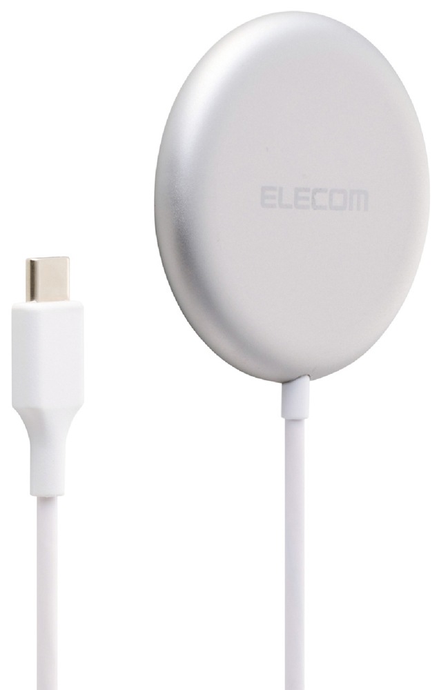 エレコム W-MA11SV ワイヤレス充電器 Qi2 25W マグネット式 ズレにくい 異物検知機能 USB-Cケーブル一体 1.5m（シルバー） WMA11SV