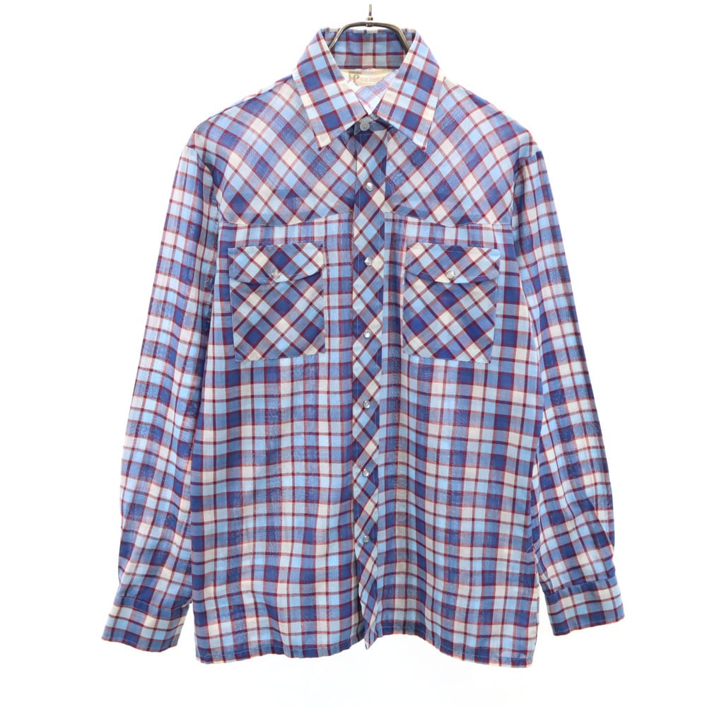 リーバイスパナテラ 70s 80s ヴィンテージ チェック柄 長袖 ウエスタンシャツ M ブルー系 LEVIS PANATELA メンズ