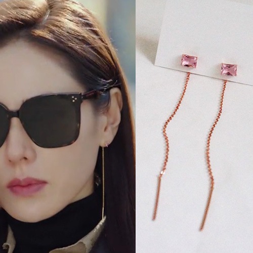 送料無料韓国ドラマ[Crash landing on you/愛の不時着]ソンイェジン/Son Yejin st. スクエアピンクドロップピアス