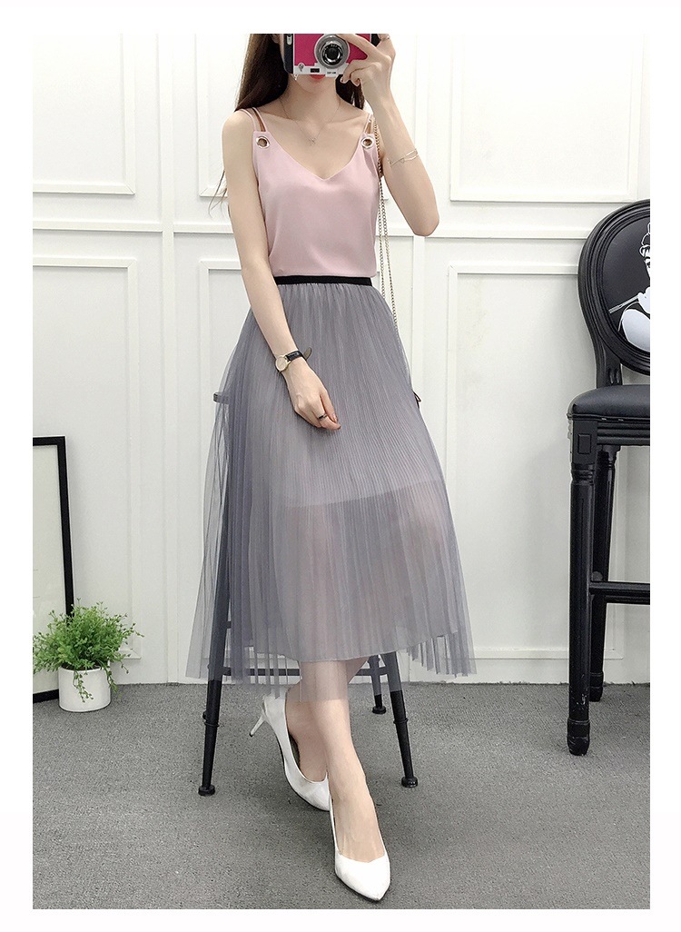 3126.ウエストゴムシフォンプリーツスカート（グレー）