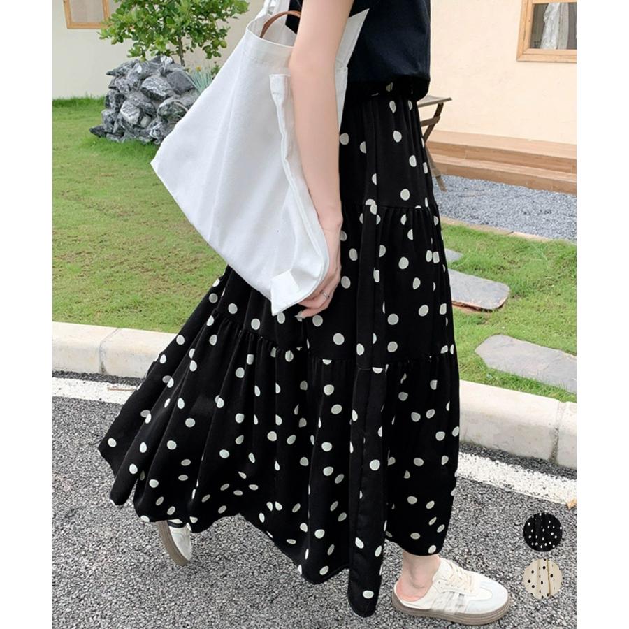 ドット柄ティアードスカートフレアスカート【ゆうパケット】