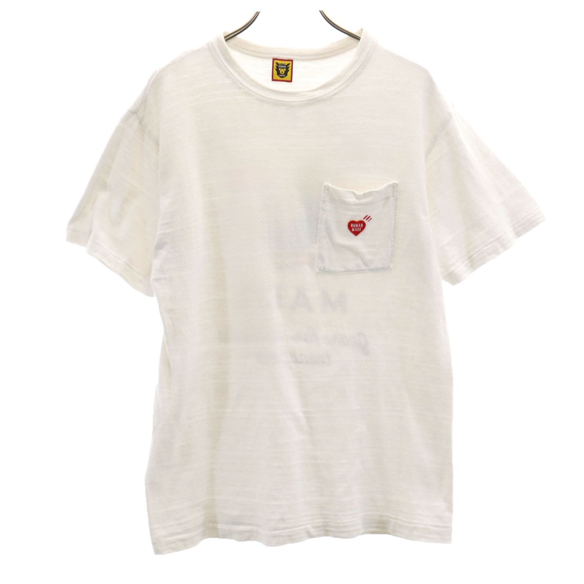 日本製 バック 鳥 プリント 半袖 Tシャツ S オフホワイト ポケT メンズ 古着