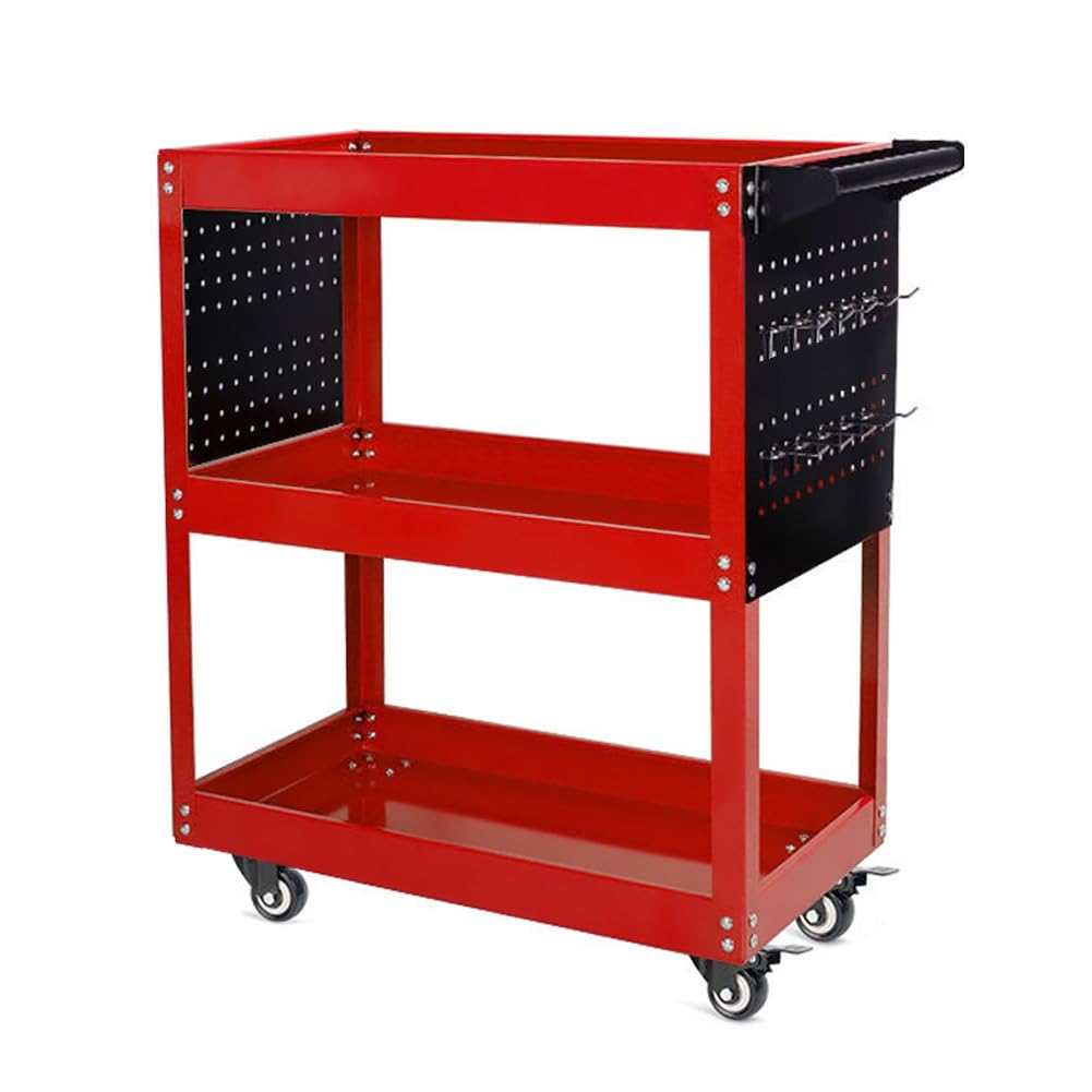 ツールワゴン ツールカート キャスター付 3段 耐荷重160KG ハンドル付 フック付き レッド 360度回転 移動 DIY ガレージ 工具ワゴン 工具カート 工具台車 工具収納 業務用