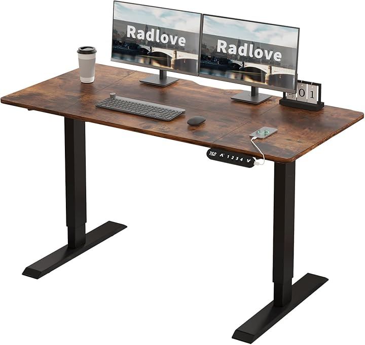 デスク 昇降式 パソコンデスク ゲーミングデスク 机 電動昇降式スタンディングデスク パソコンラック PCデスク 高さ調節可能 メモリー機能付き (ブラウン, 140x60cm)