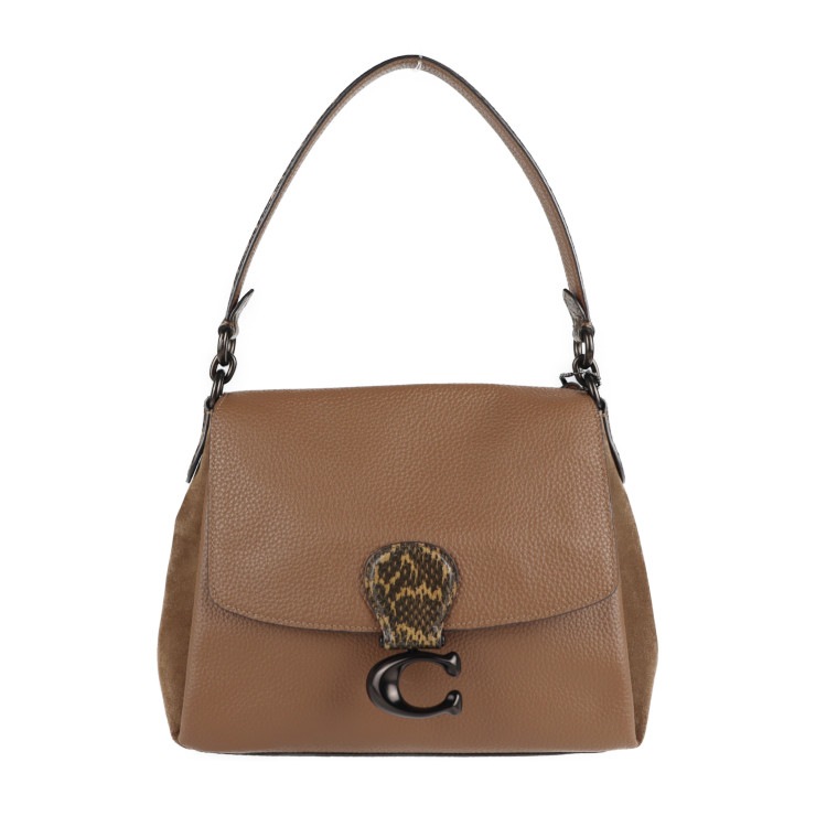 新品未使用展示品 COACH コーチ ハンドバッグ 4612 ブティックライン レザー スウェード パイソン ブラウン 2WAY ショルダー フラップ【本物保証】