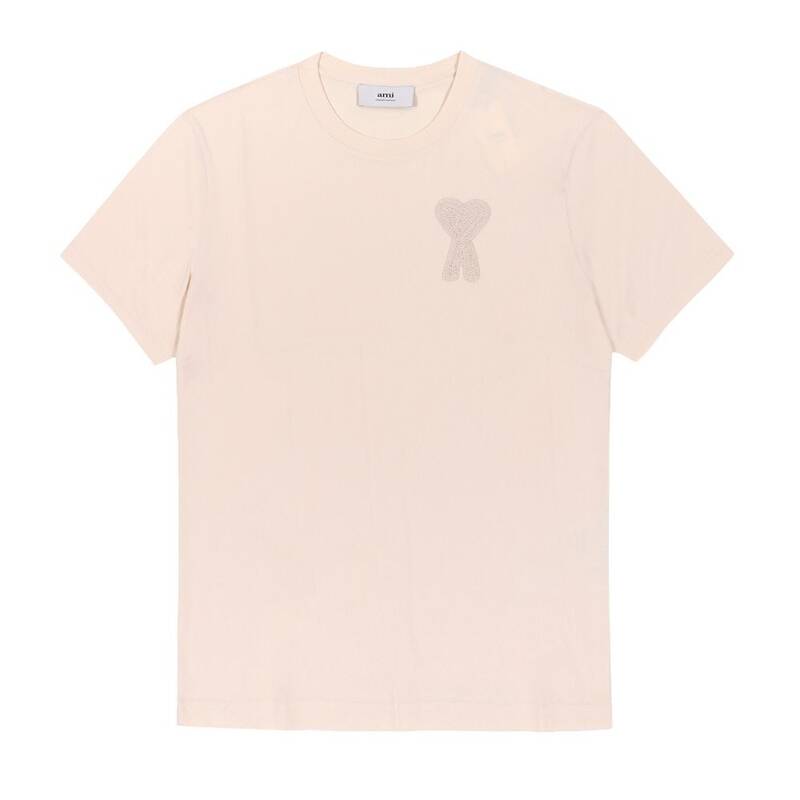 AMI HTS055 726 136 トーン・オン・トーンのクロシェハートロゴ入りメンズ半袖Tシャツ