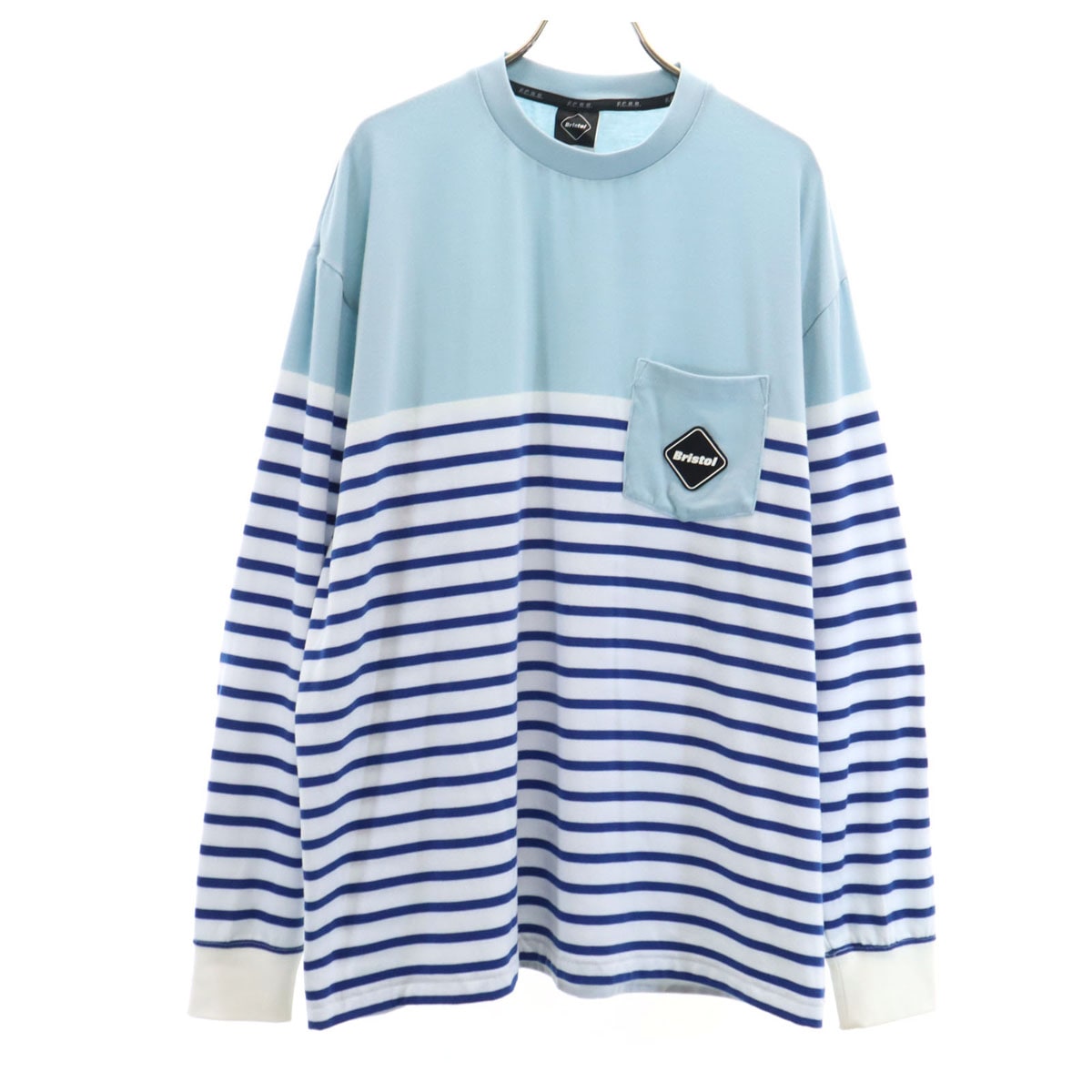 Bristol ブリストル ボーダー柄 長袖 Tシャツ L ブルー系 ロンT ポケT メンズ 古着