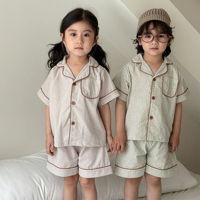 子供用パジャマ夏の薄いタイプの男の子a種純綿全赤ちゃん2025新型子供用女の子用部屋着セット キッズパジャマ