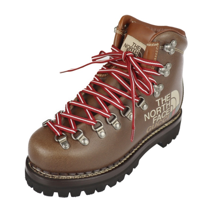 新品未使用展示品 GUCCI グッチ ブーツ 655398 マウンテンブーツ THE NORTH FACE ノースフェイス コラボ 表記サイズ 36 レザー ブラウン トレッキングブーツ ハイキングブ