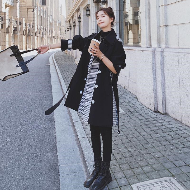 スプリングコート レディース トレンチコート アウター チェック柄 切替 秋物 春コート 通勤 美品