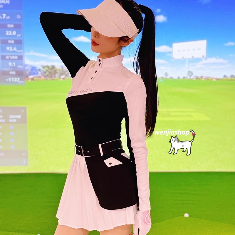 ゴルフウェア 2025 春夏 上下セット 長袖 poloシャツ プリーツスカ ミニスカート 日焼け止め 速乾 通気 レディース 韓国風 ゴルフスカート スポーツ テニスウェア 黒白 8,491円