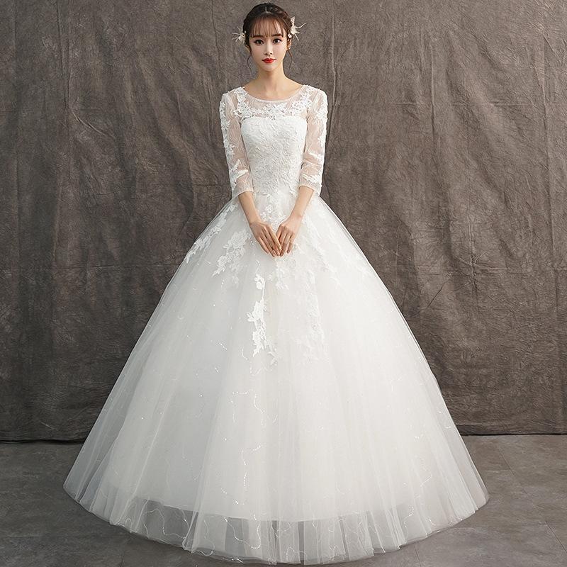 ウェディングドレス 花嫁 二次会 ウエディングドレス 結婚式 ホルターネック ロングドレス プリンセスラインドレス 白 7分袖 披露宴 ブライダル 格安 編み上げ
