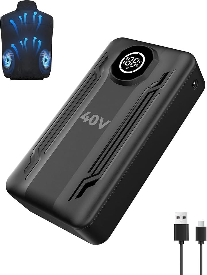 空調作業服 バッテリー 20000mAh 大容量 4段階風速調節 LEDディスプレイ搭載 Type-C急速充電 小型 軽量 停電対策(40V ファン バッテリー 30000mAh)