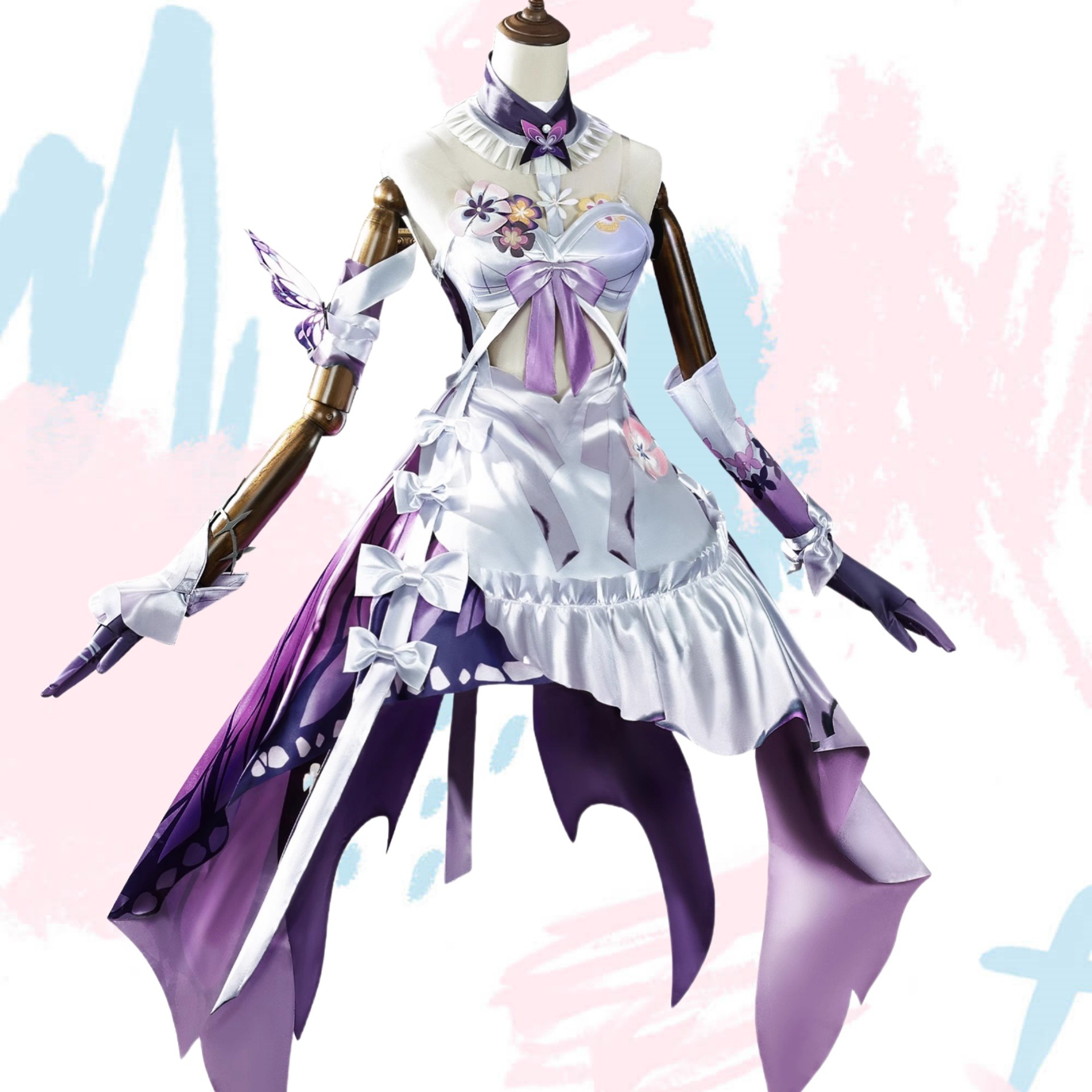 Monenjoy　崩壊スターレイル キャストリス 光沢サテン イヤリング付　コスプレ衣装　礼服　洋服シューズ＋ウィッグ追加　ワンピース　「死影の侍女」キャストリス Castorice 可愛い