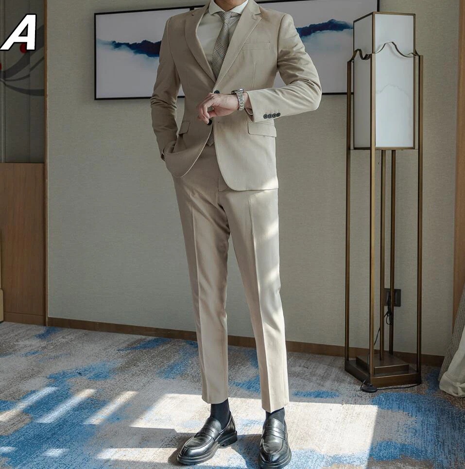 お一人様1点4色 2ボタン 無地スーツ 上下セット メンズスーツ オシャレスーツ 2点セットスーツ ビジネススーツ 「ジャケット+ズボン 」フ ォーマルスーツ カジュアル スタイリッシュスーツ バンド