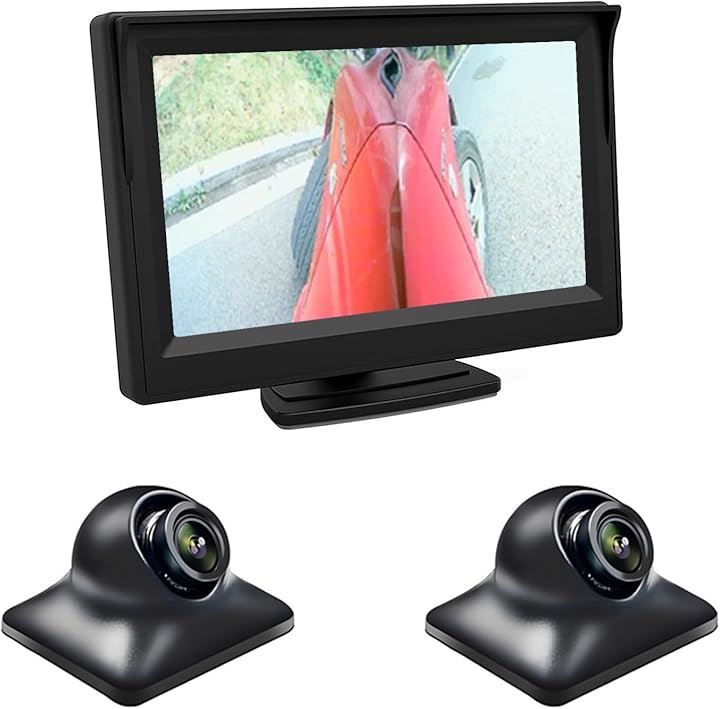 5インチモニター 2個サイドカメラセット AHD IPS液晶モニター 左右後方死角確認 広角120 360度回転可能 車載カメラ 録画機能あり 暗視機能搭載 配線簡単(ブラック)