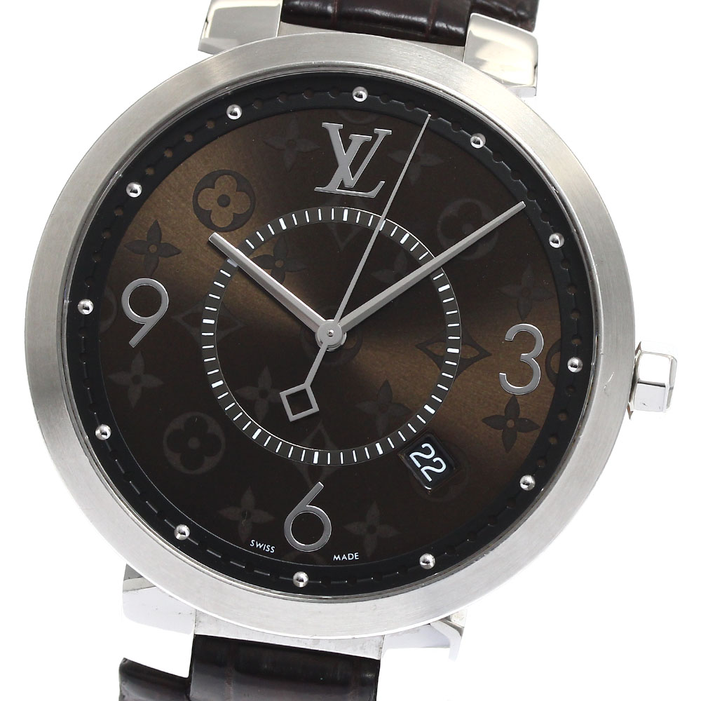 ルイ・ヴィトン LOUIS VUITTON QA005 タンブールスリム モノグラム デイト クォーツ メンズ _891217【中古】
