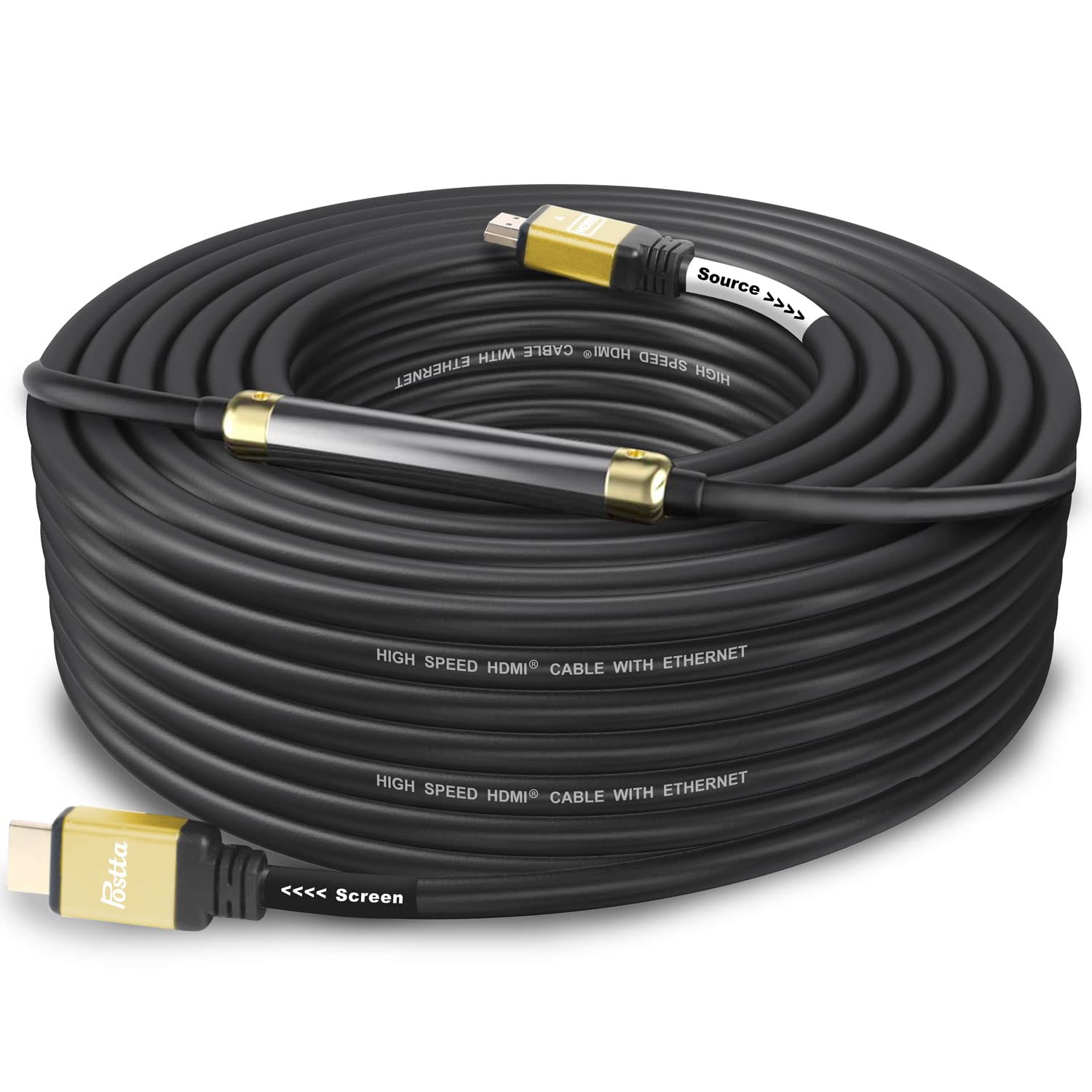 Postta HDMIケーブル 30M ハイスピード HDMI 2.0規格 HDMI Cable 1080p/2160p 3D HDR 4K 60Hz イーサネット対応 イコライザー付き(ゴールデン)