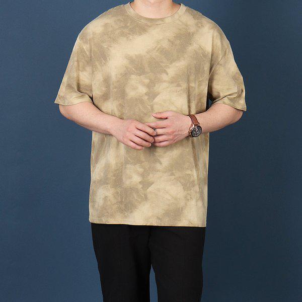 WBR メンズ ビッグサイズ オーバーフィット マーブル ビンテージ ウォッシング 半袖Tシャツ