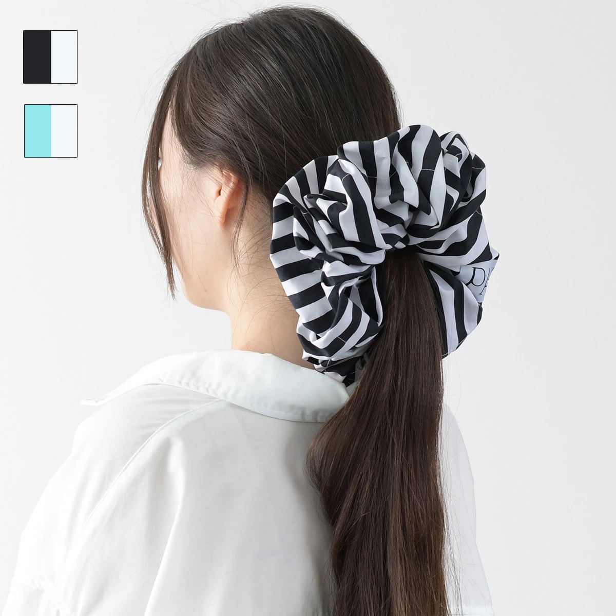 プリントコットン パトゥ シュシュ ラージ AC059 0168 ヘアアクセサリー ストライプ グリーン ブラック 人気 おすすめ ギフト プレゼント