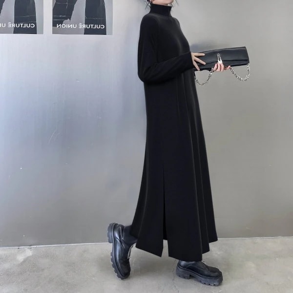 【韓国の人気爆発】 無地 シンプル ハーフネック プルオーバー カジュアルワンピース レディース 秋冬