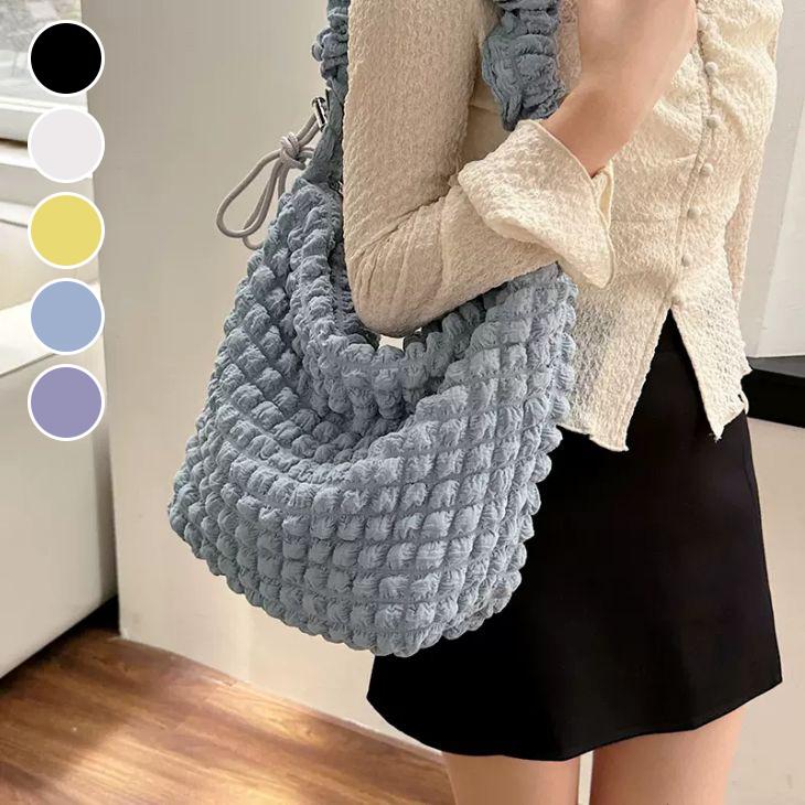 【韓国ins大人気】シャーリング キルティング ショルダーバッグ ファスナー 大容量 韓国ファッション【azkss24-209】【予約販売：15-20日入荷予定順次発送】メ込4