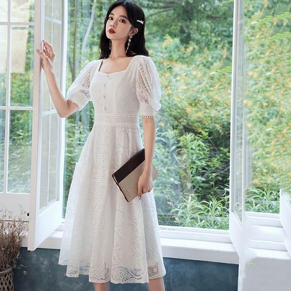 パーティードレス 結婚式 ワンピース フォーマル ワンピース レースワンピース 結婚式 フォーマルドレス ミモレ丈 袖あり