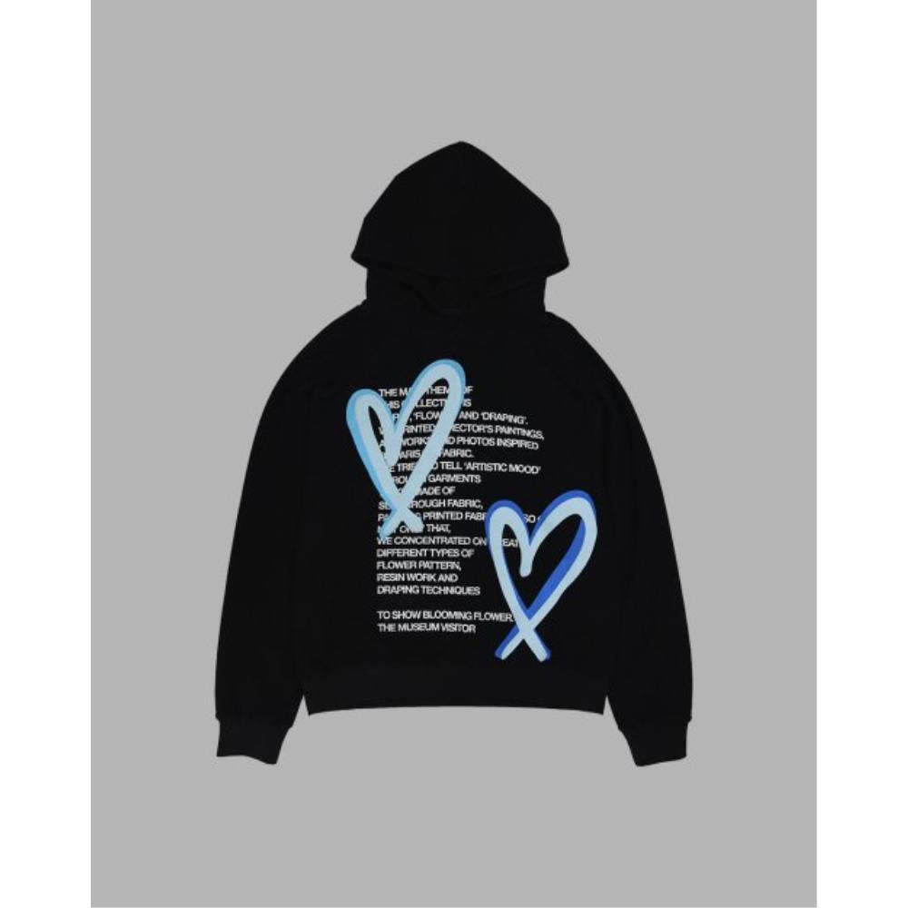 THE MUSEUM VISITOR HEART PRINTED INSIDEOUT HOODY BLACK 1