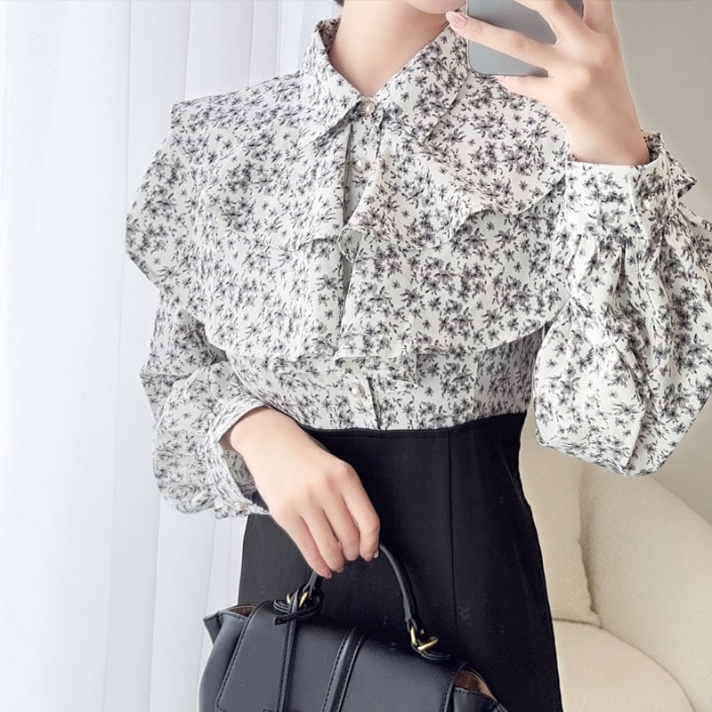 milybilet ワンピース レディース 小花柄 リボンタイ リボン ドッキング フリル ボウタイ レースアップ ブラウス スカート ケープ フレア ガーリー 大きいサイズ