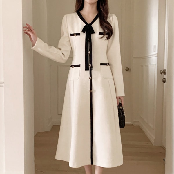 配色リボンツイードロングワンピース op14932