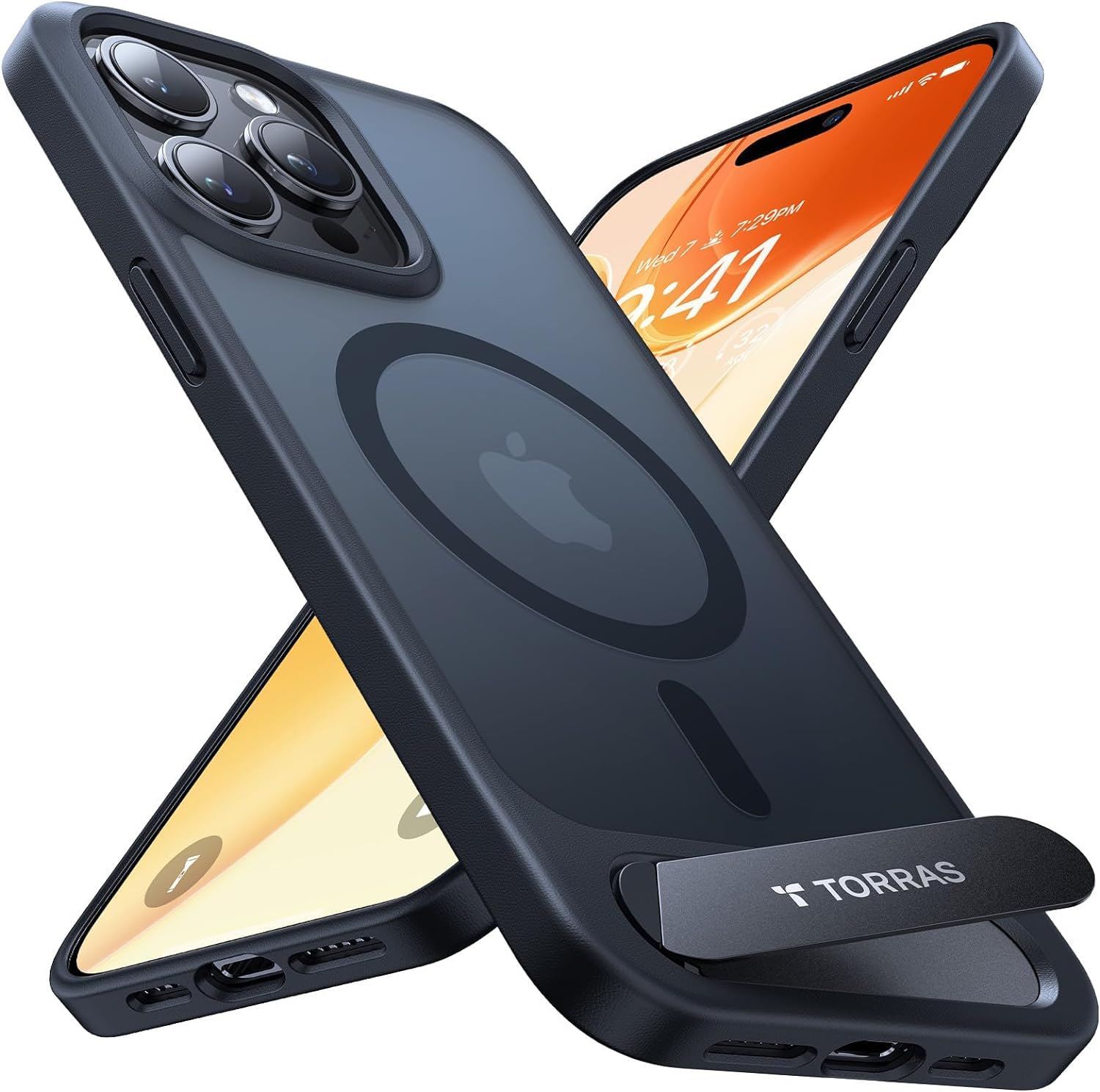【强安定スタンド・Magsafe対応】TORRAS i Phone 15 Pro 用 ケース マグネット搭載 ワイヤレス充電 半透明 マット仕上げ 指紋防止 黄変なし 3WAY置き対応 角度調整可能