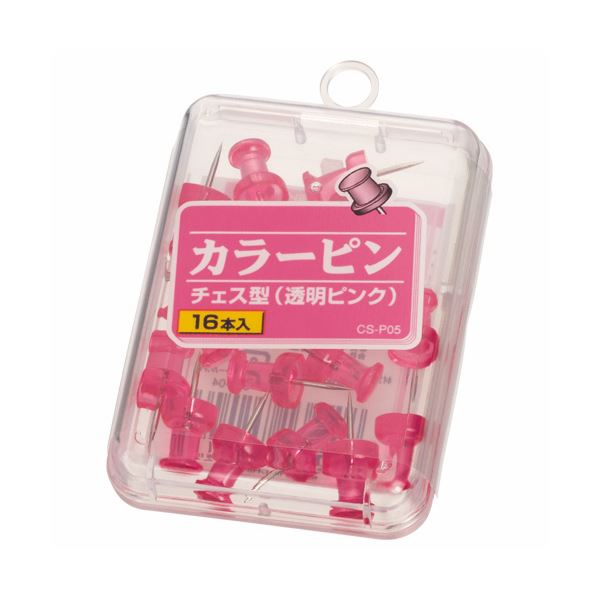 （まとめ） ライオン事務器 カラーピンチェス型針長さ10mm 透明ピンク CS-P05 1箱（16本） (×30セット)