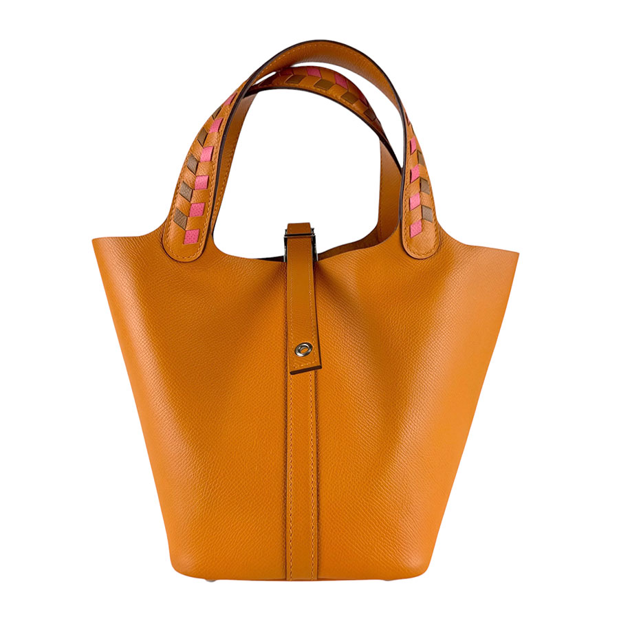 エルメス HERMES ハンドバッグ ピコタンロックPM 18 トレサージュ ヴォーエプソン オレンジ/ゴールド/ローズアザレ シルバー レディース z9357