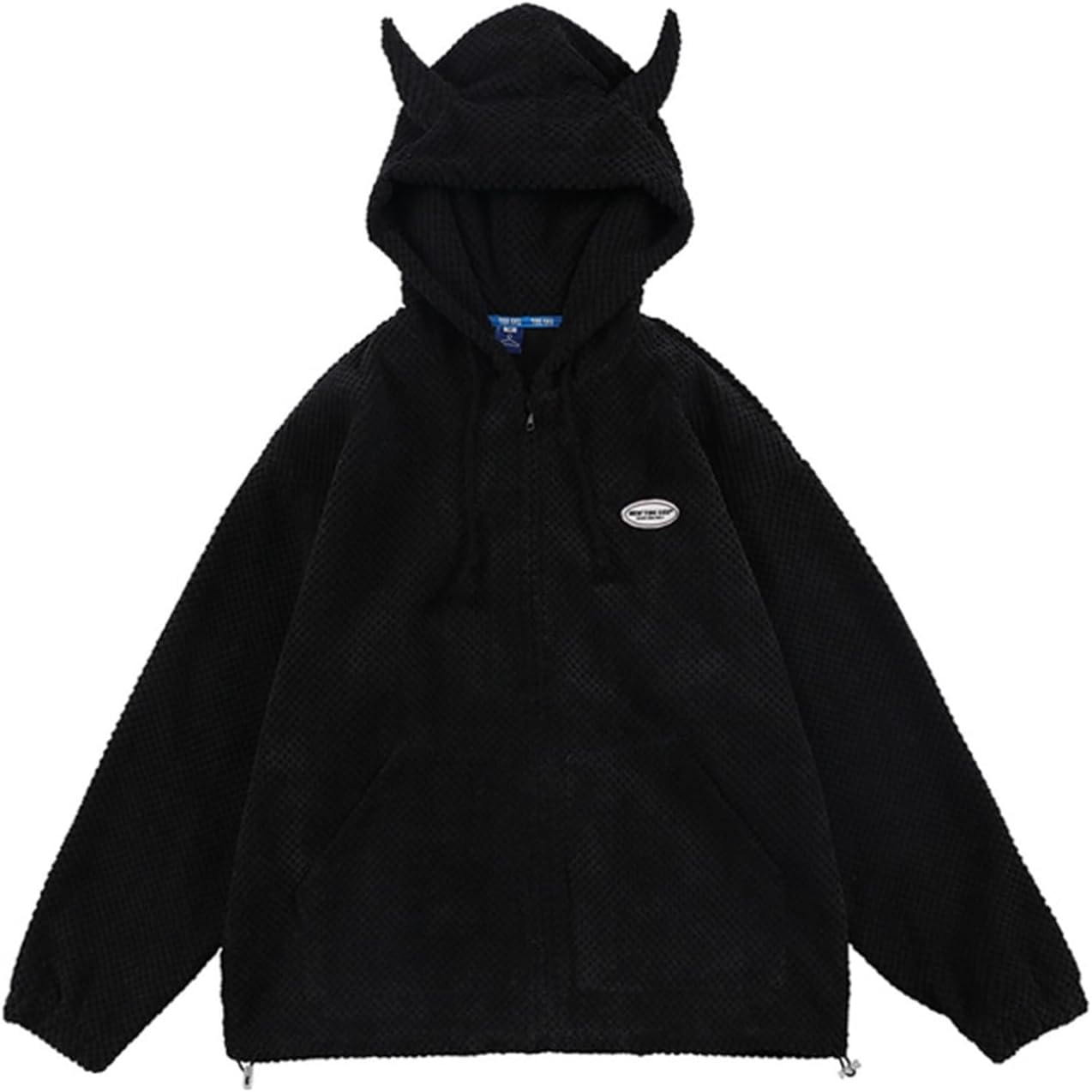 パーカー 角付き メンズ レディース 悪魔の角 長袖 ジップ スウェット 無地 トレーナー チェック シンプル ポケット 秋 春 ビックシルエット コンフォート 面白 かわいい BF風 お揃い お祭り