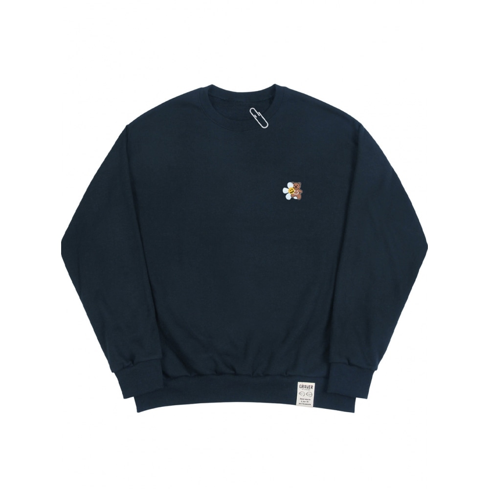 GRAVERフラワーベア刺繍スマイルマンツーマンネイビー 11,058円