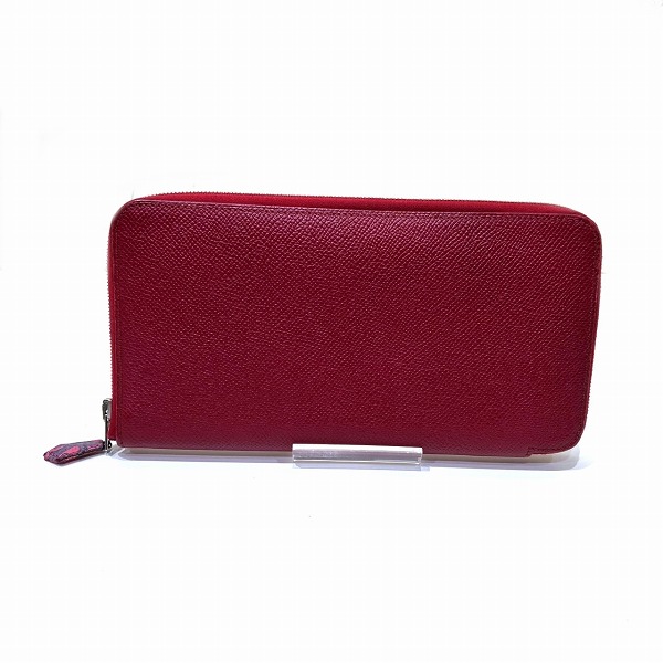 エルメス アザップロングシルクイン ラウンドファスナー レッド S金具 長財布 レディース 【中古】